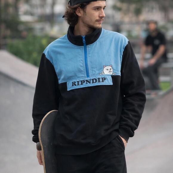 Other - RipNDip Peeking Nermal Beverly Half Zip Pullover Sweatshirt Black Blue M